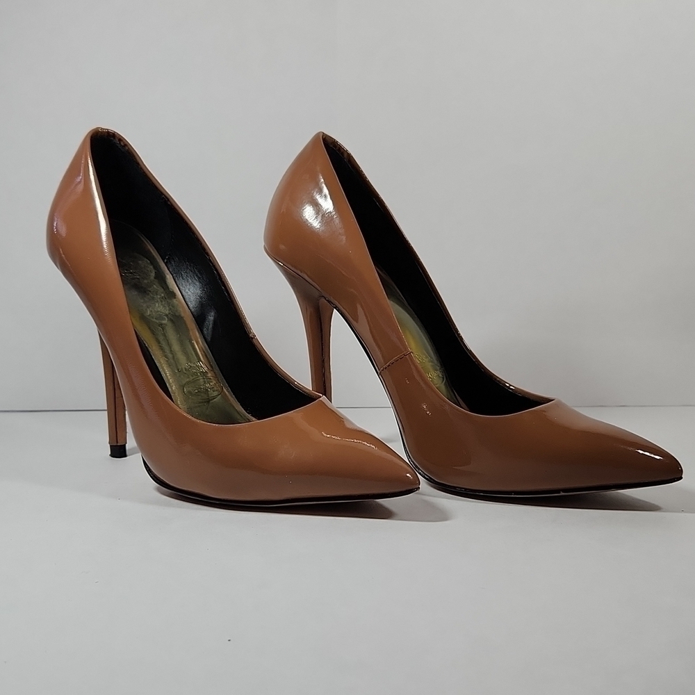 Boutique9 Women's Carmel Pointed Toe Patent Leather Stiletto 4.5" Heel Pumps.